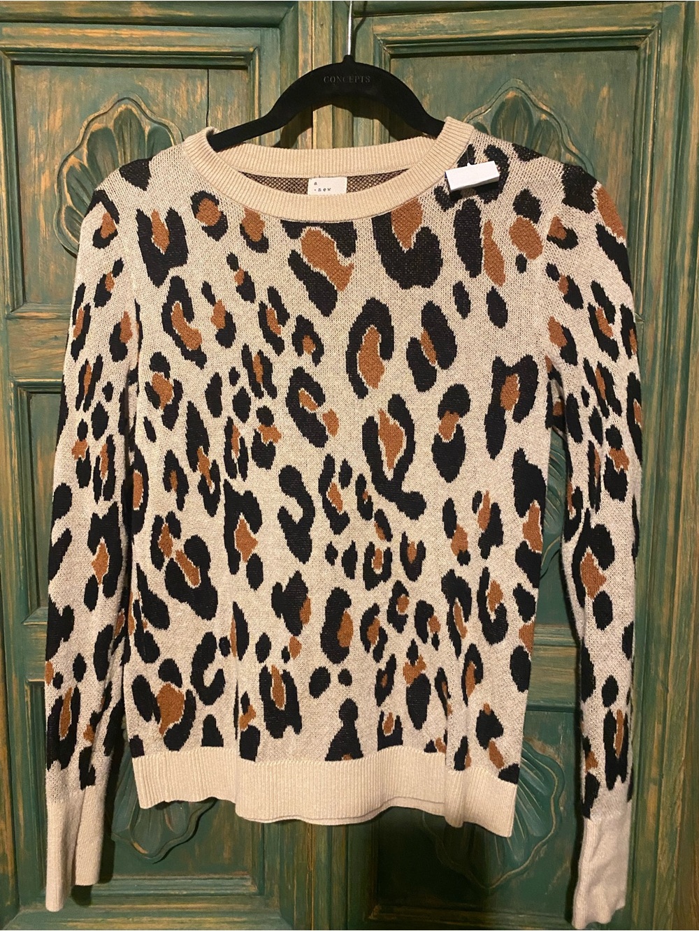 a new day Leopard Print Crewneck Sweater - Beige Black Brown